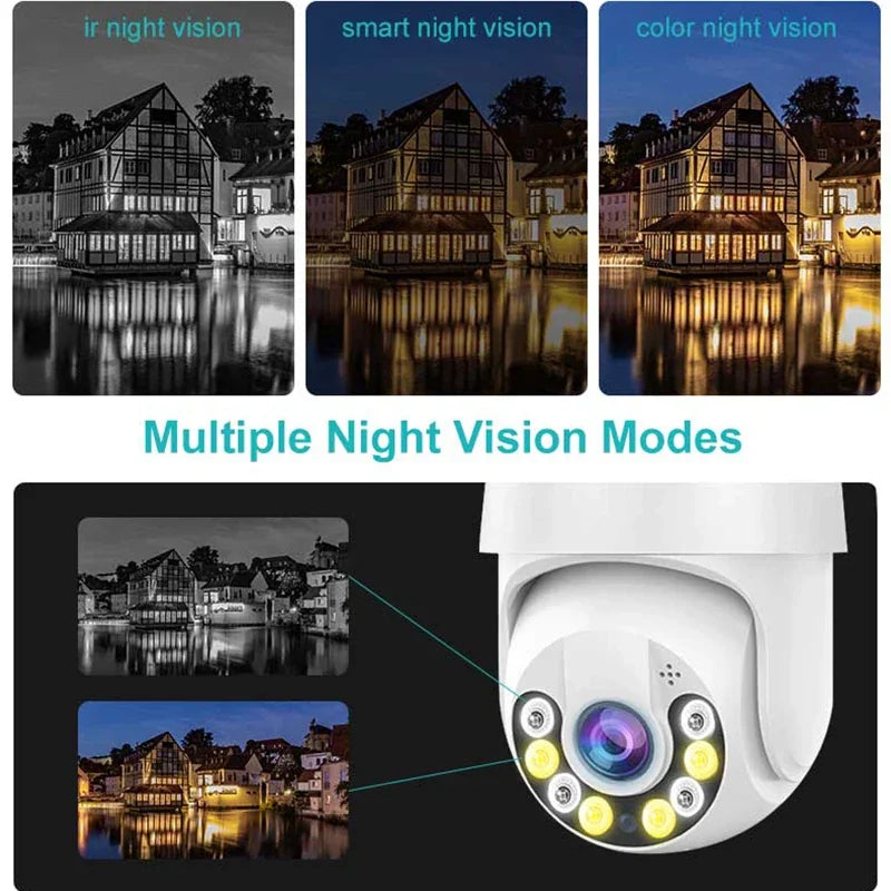 Caméra De Surveillance PTZ WiFi 4K Extérieure Avec Vision Nocturne Couleur