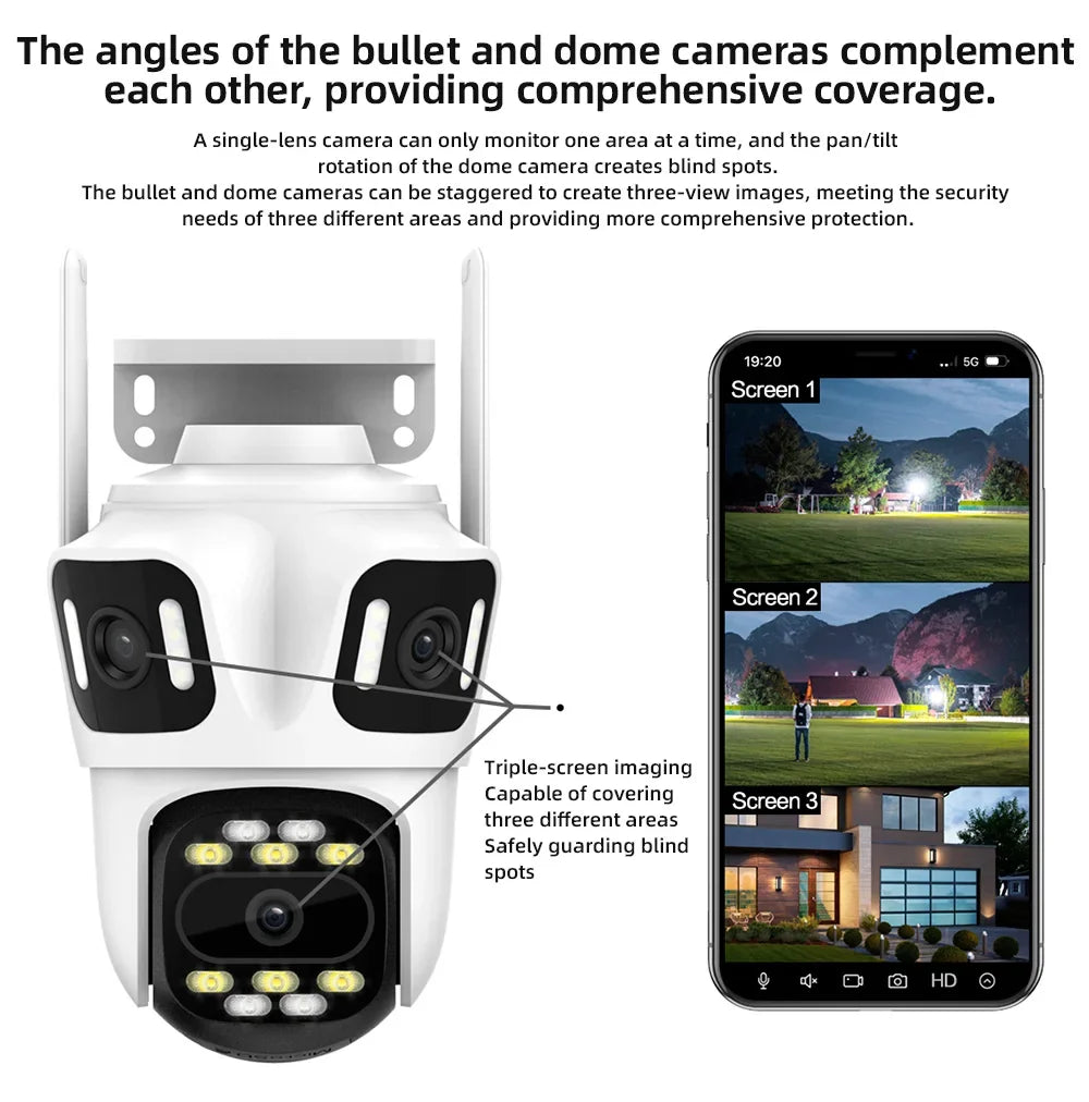 Caméra PTZ Extérieure Wi-Fi À Triple Objectif